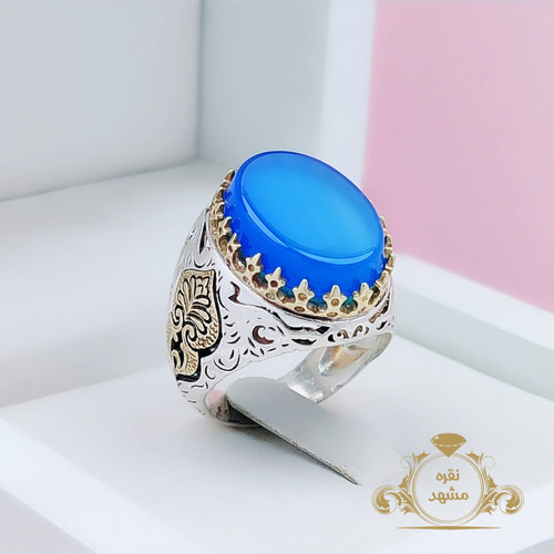 انگشتر عقیق آبی مردانه رکاب نقره