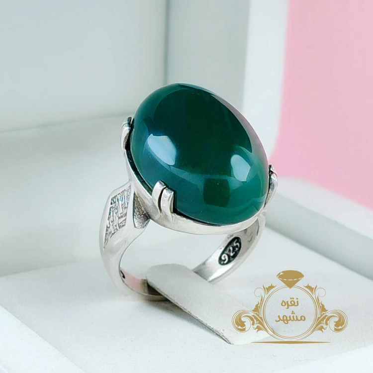 انگشتر مردانه هشت چنگ عقیق سبز انگشتر دامله