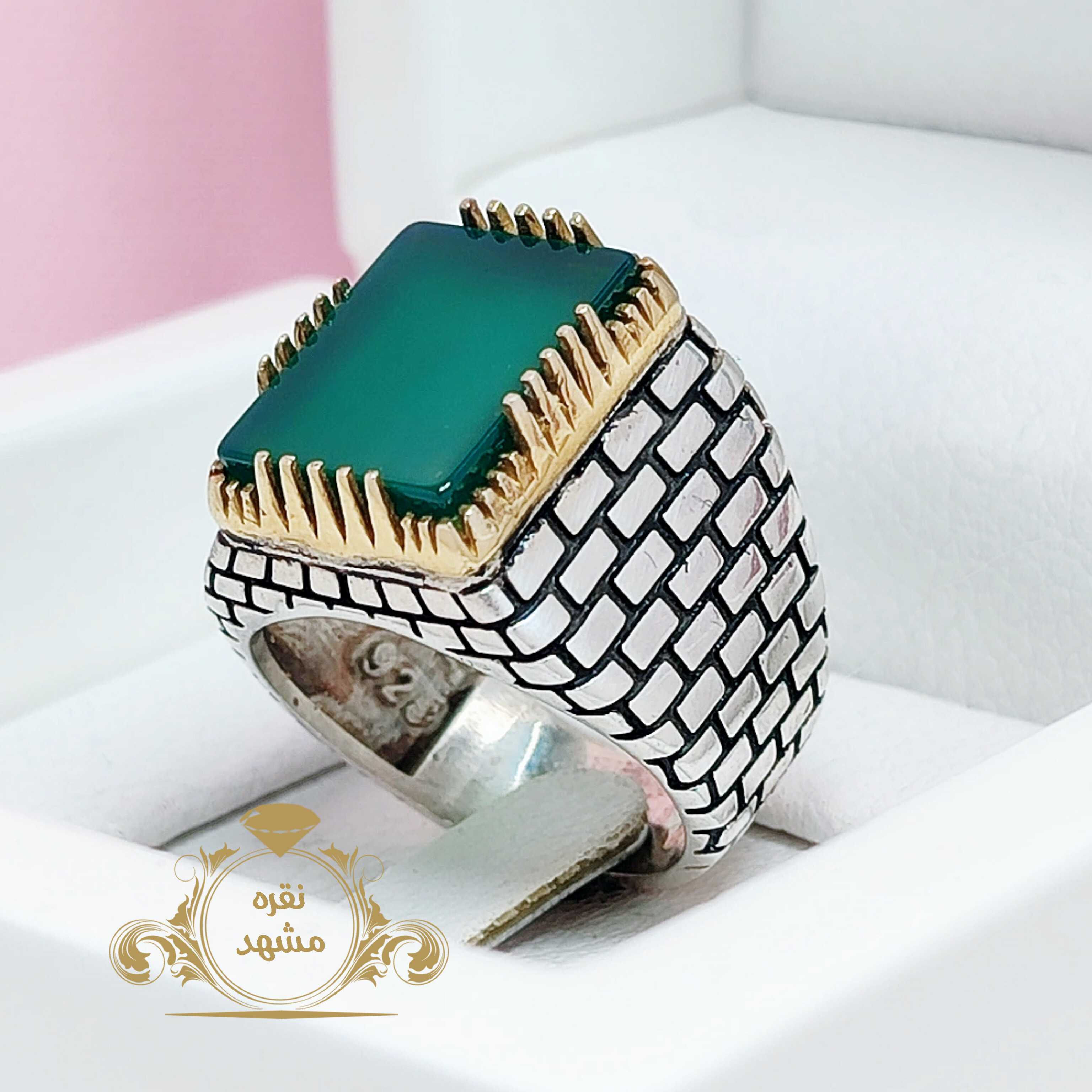 انگشتر مردانه نقره عقیق سبز مدل آجری