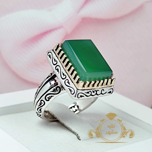 مردانه عقیق سبز معدنی چهارگوش