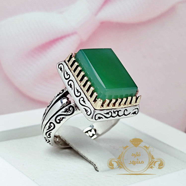 مردانه عقیق سبز معدنی چهارگوش