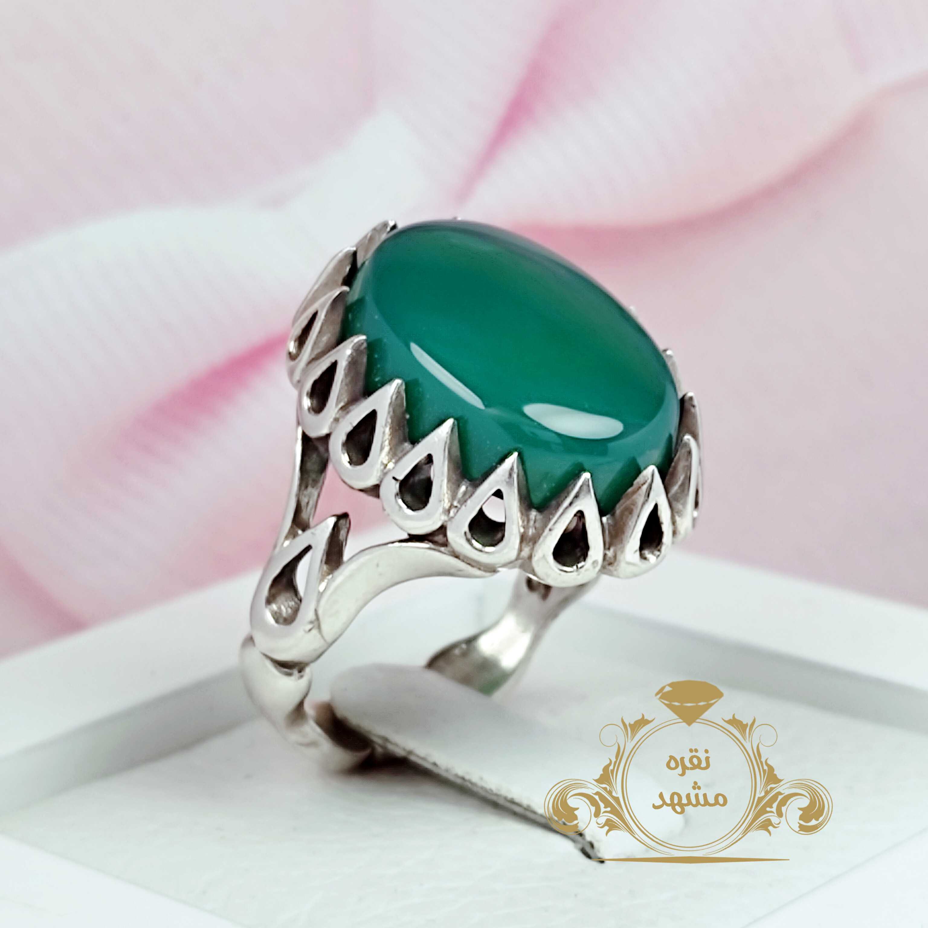 انگشتر نقره مردانه عقیق سبز تیره