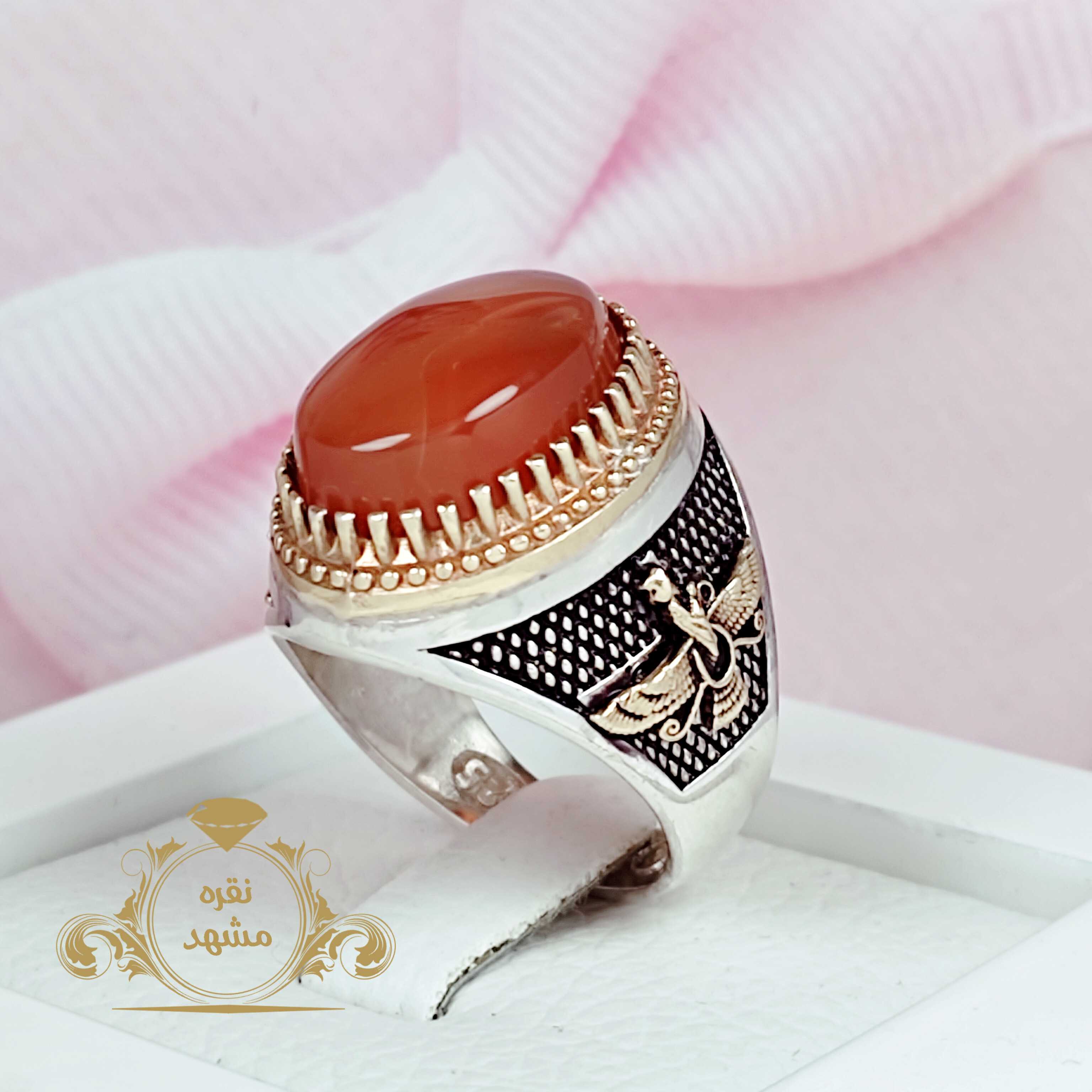 عقیق سرخ یمنی اصل مردانه انگشتر نقره