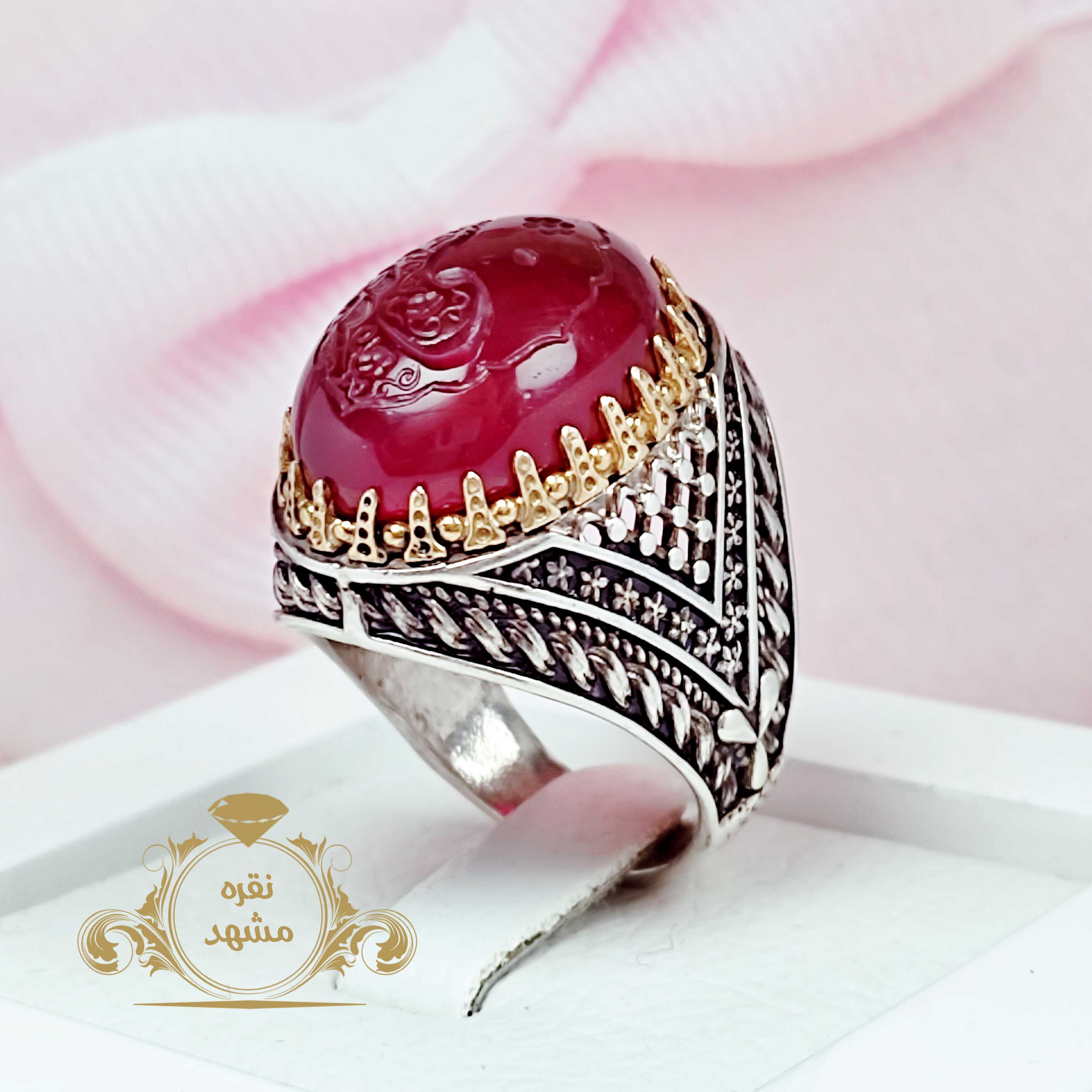 انگشتر نقره مردانه شمش سرخ اصل حسبی الله