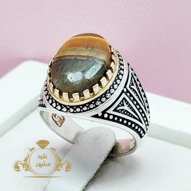 انگشتر مردانه تایگر یا چشم ببر نقره 925