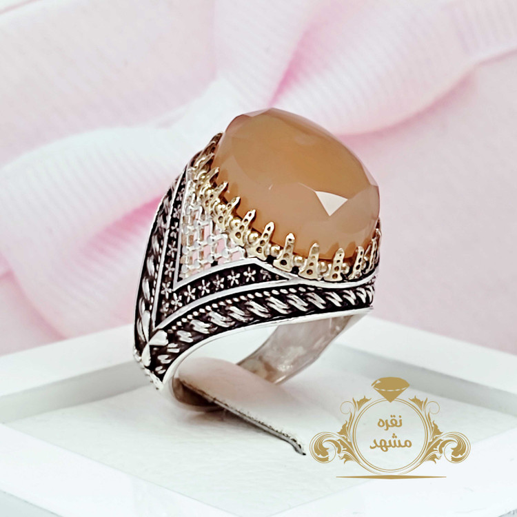 انگشتر عقیق یمنی پرتقالی اصلی و طبیعی