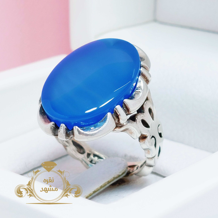 انگشتر عقیق آبی رکاب نقره اسپرت