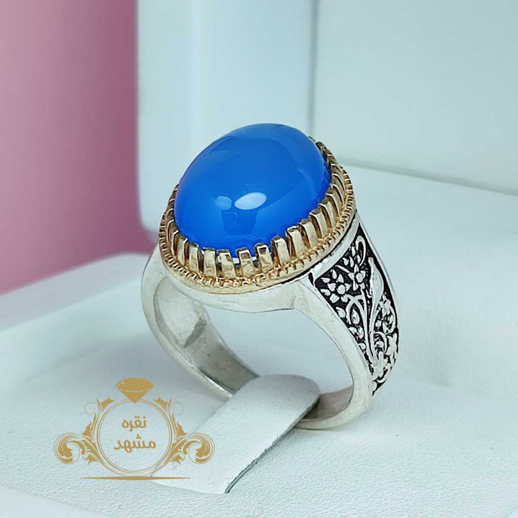 انگشتر نقره مردانه با عقیق آبی