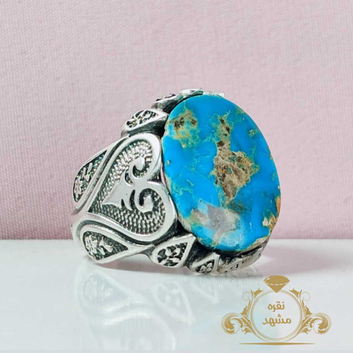 انگشتر فیروزه اصلی و معدنی آبی خوشرنگ