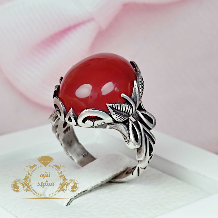 انگشتر نقره مردانه عقیق سرخ اصل با ضمانت اصالت