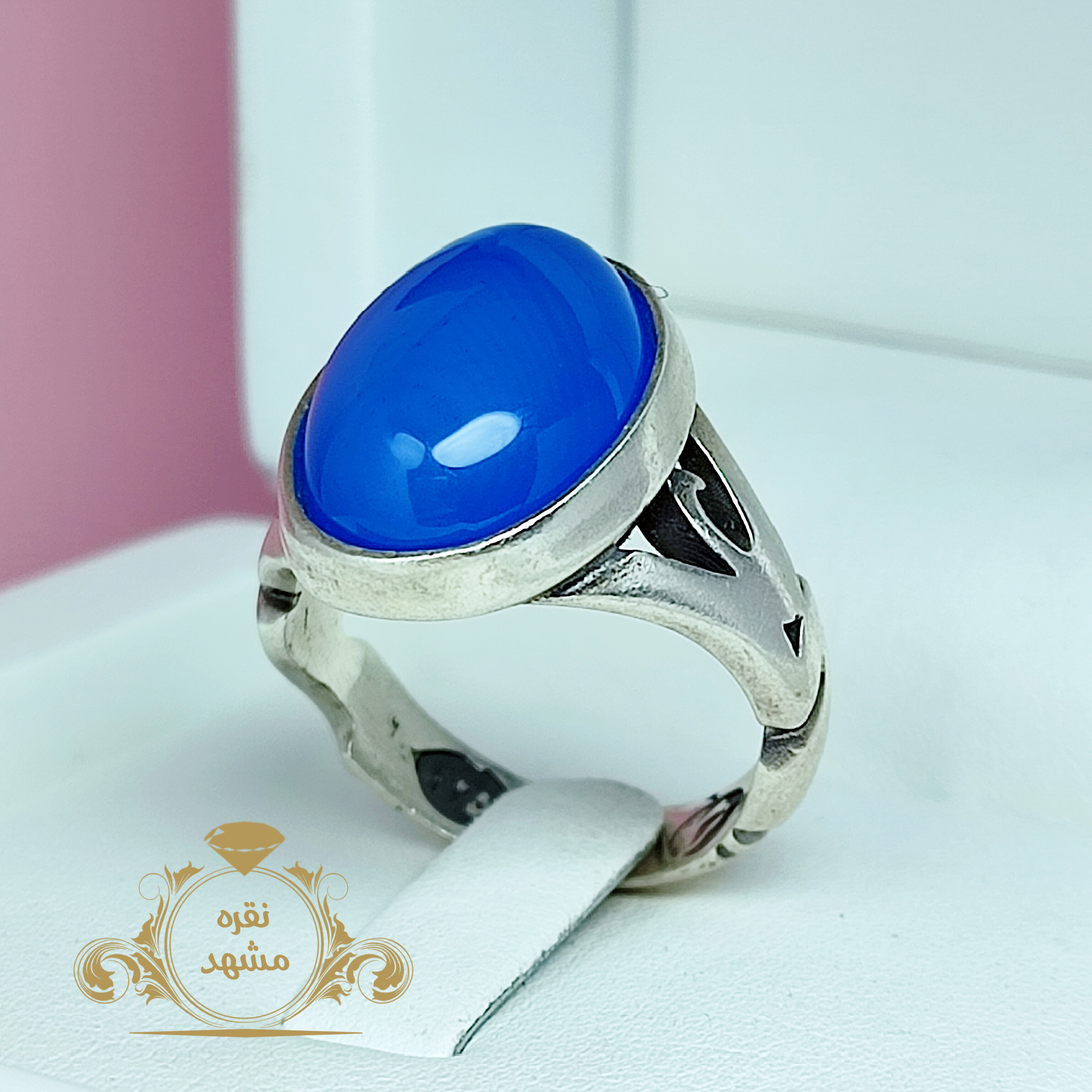 انگشتر مردانه رکاب علی با عقیق آبی تراش دامله