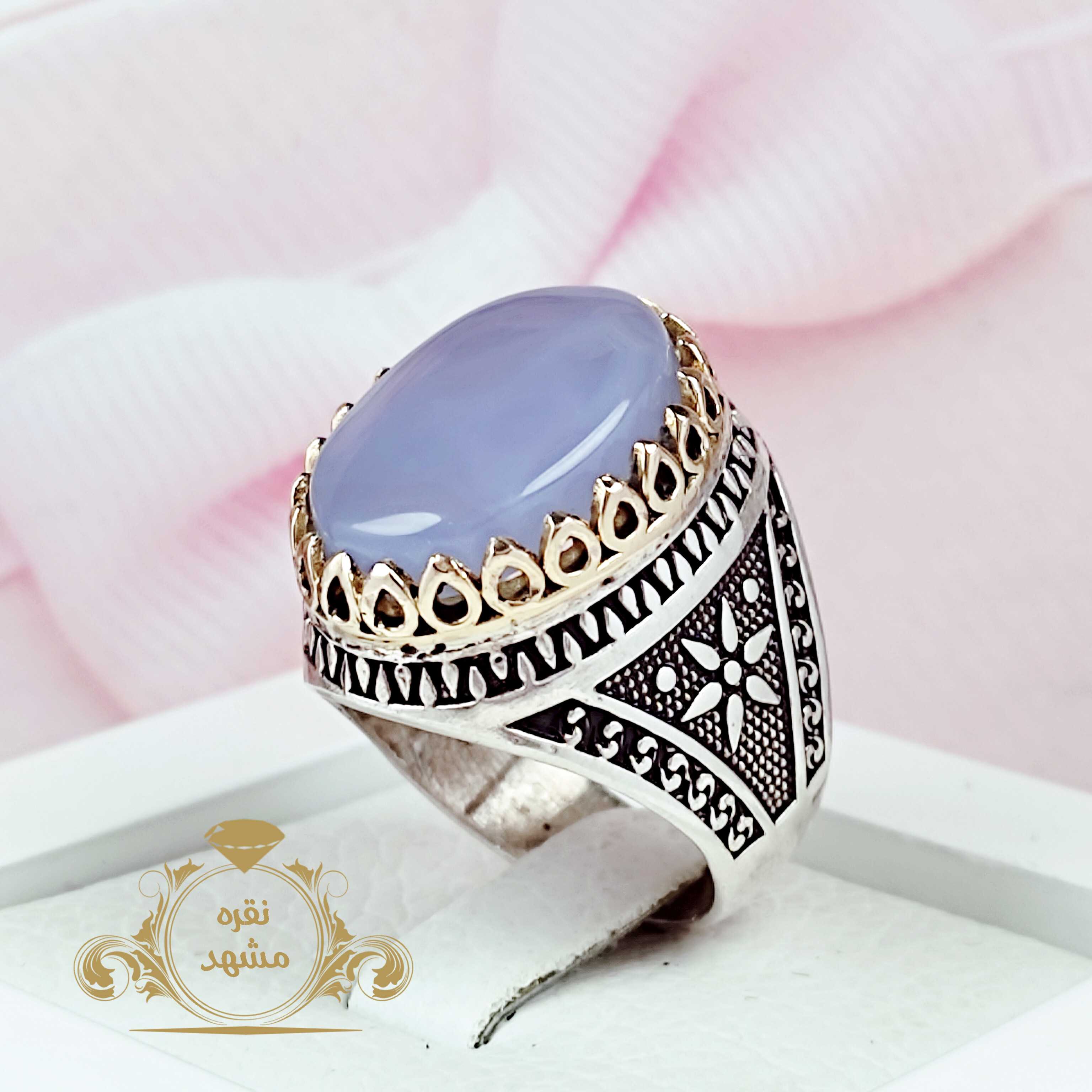 انگشتر مردانه عقیق کبود یمنی خوشرنگ یمنی تراش