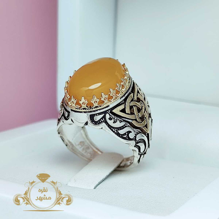 انگشتر مردانه عقیق زرد رکاب نقره اسپرت
