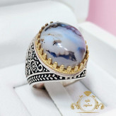 انگشتر نقره مردانه عقیق سفید طرح شجر منحصر به فرد