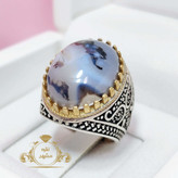 انگشتر نقره مردانه عقیق سفید طرح شجر دامله