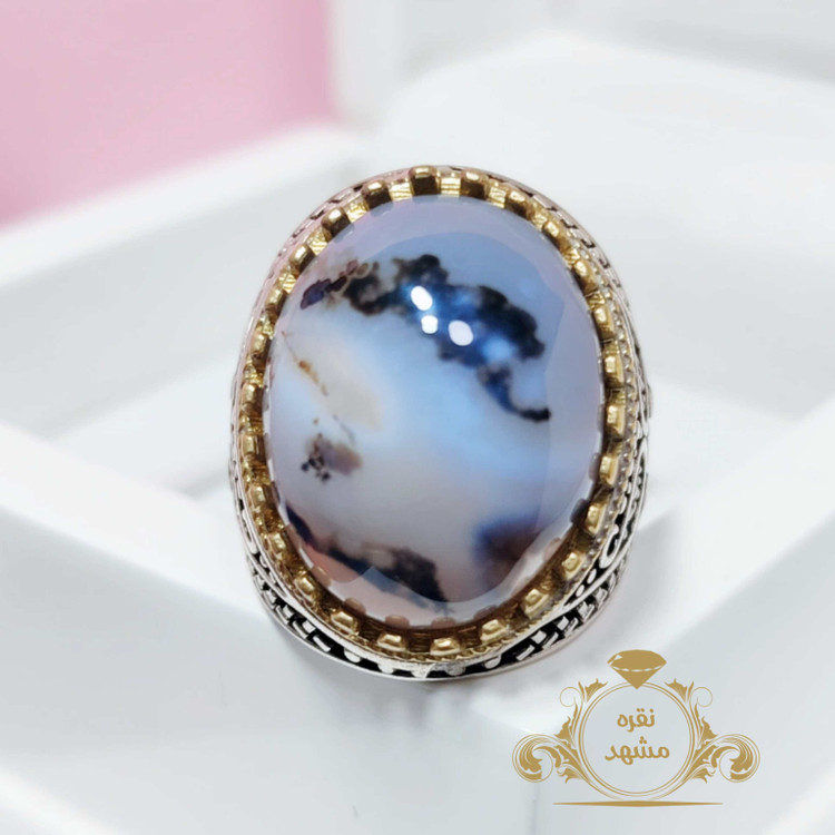 انگشتر نقره مردانه عقیق سفید طرح شجر