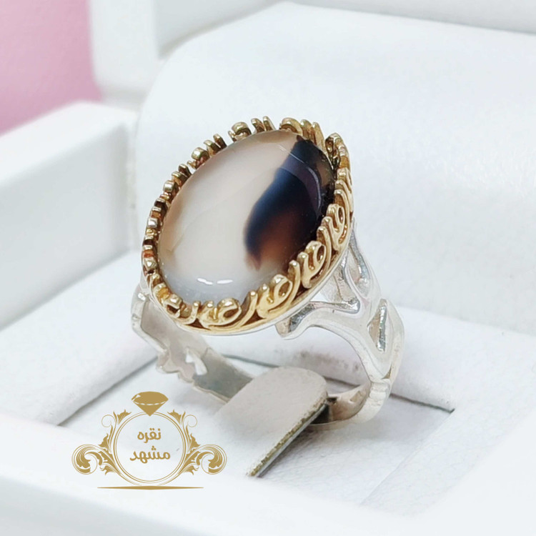 انگشتر شجر دو رنگ سفید و سرخ مردانه اصلی و معدنی