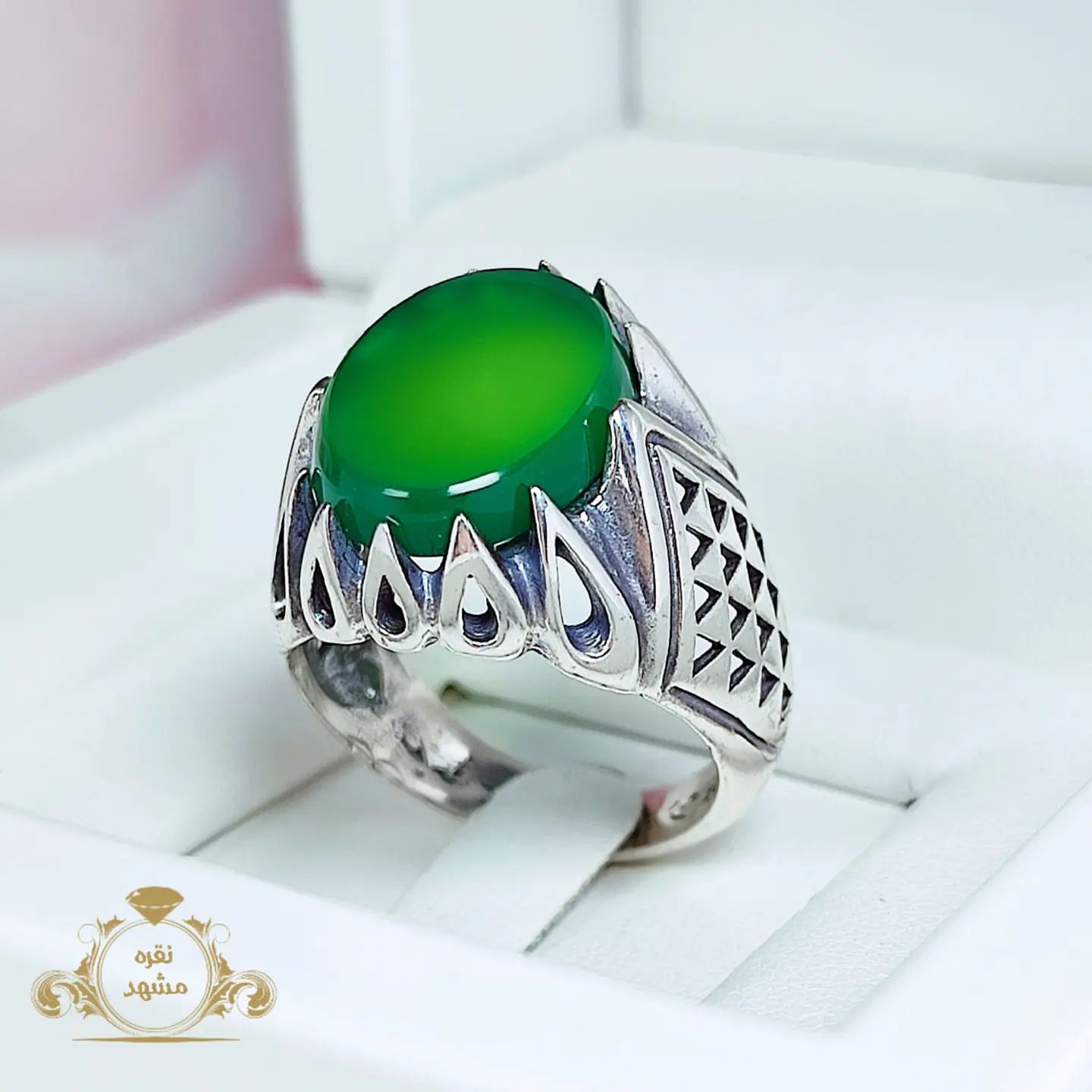 انگشتر مردانه عقیق سبز اصلی و خوشرنگ
