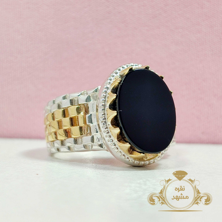 انگشتر مردانه عقیق سیاه اصلی و خوشرنگ مدل رولکسی