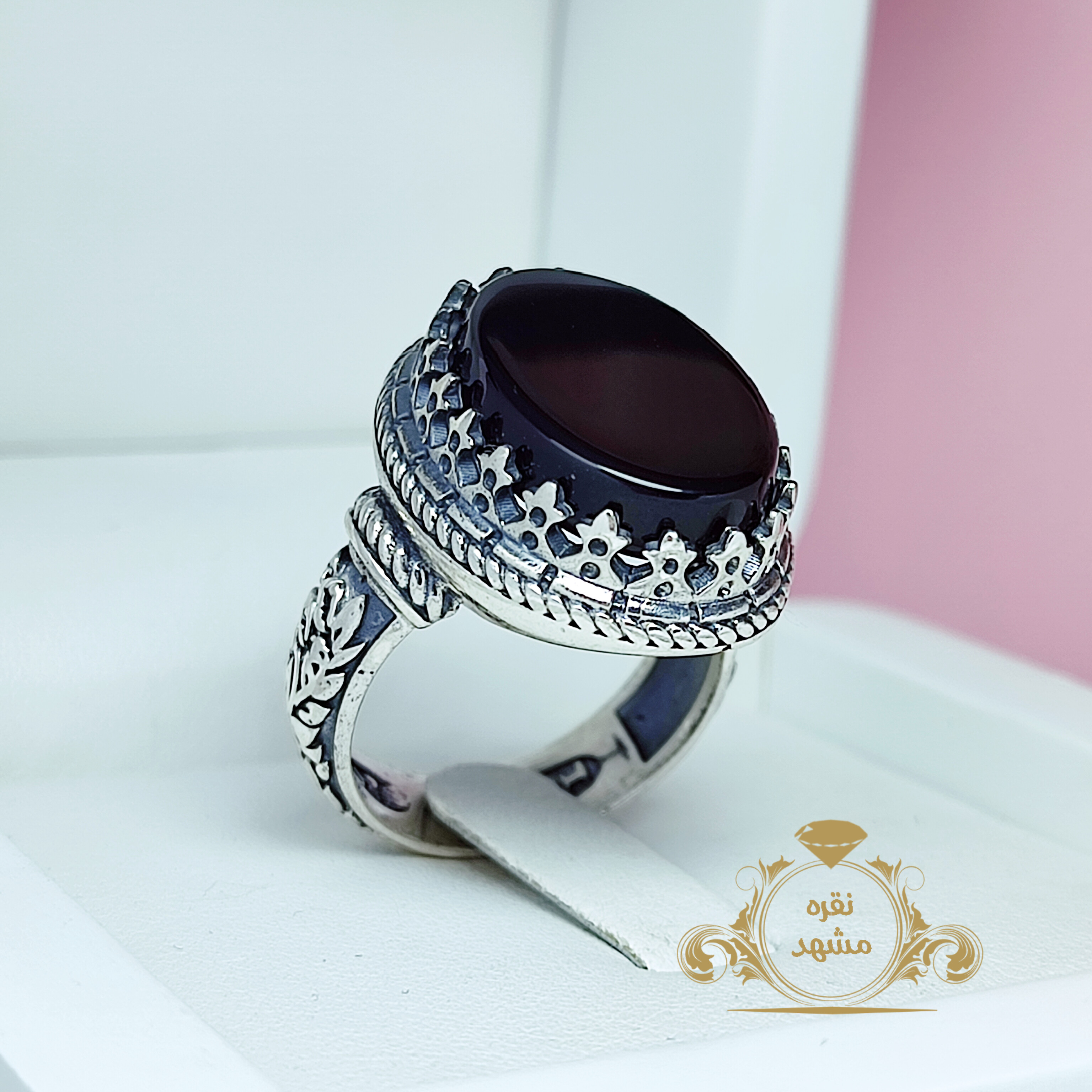 عقیق سیاه یا مشکی انگشتر مردانه نقره اصلی