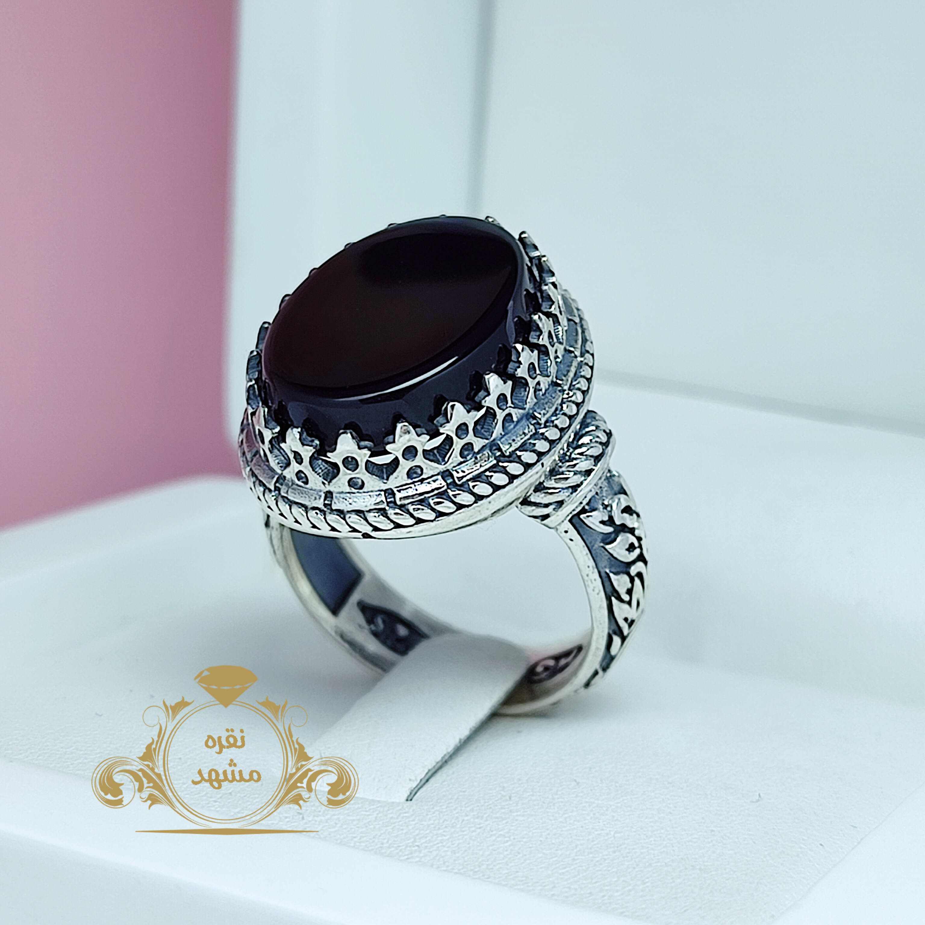 عقیق سیاه یا مشکی انگشتر مردانه نقره اصلی