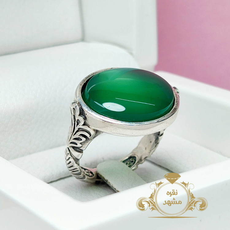 انگشتر نقره مردانه سبز اصلی و معدنی براق و جذاب
