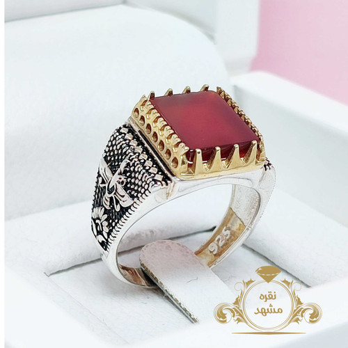انگشتر فروهر خاص مردانه عقیق سرخ معدنی