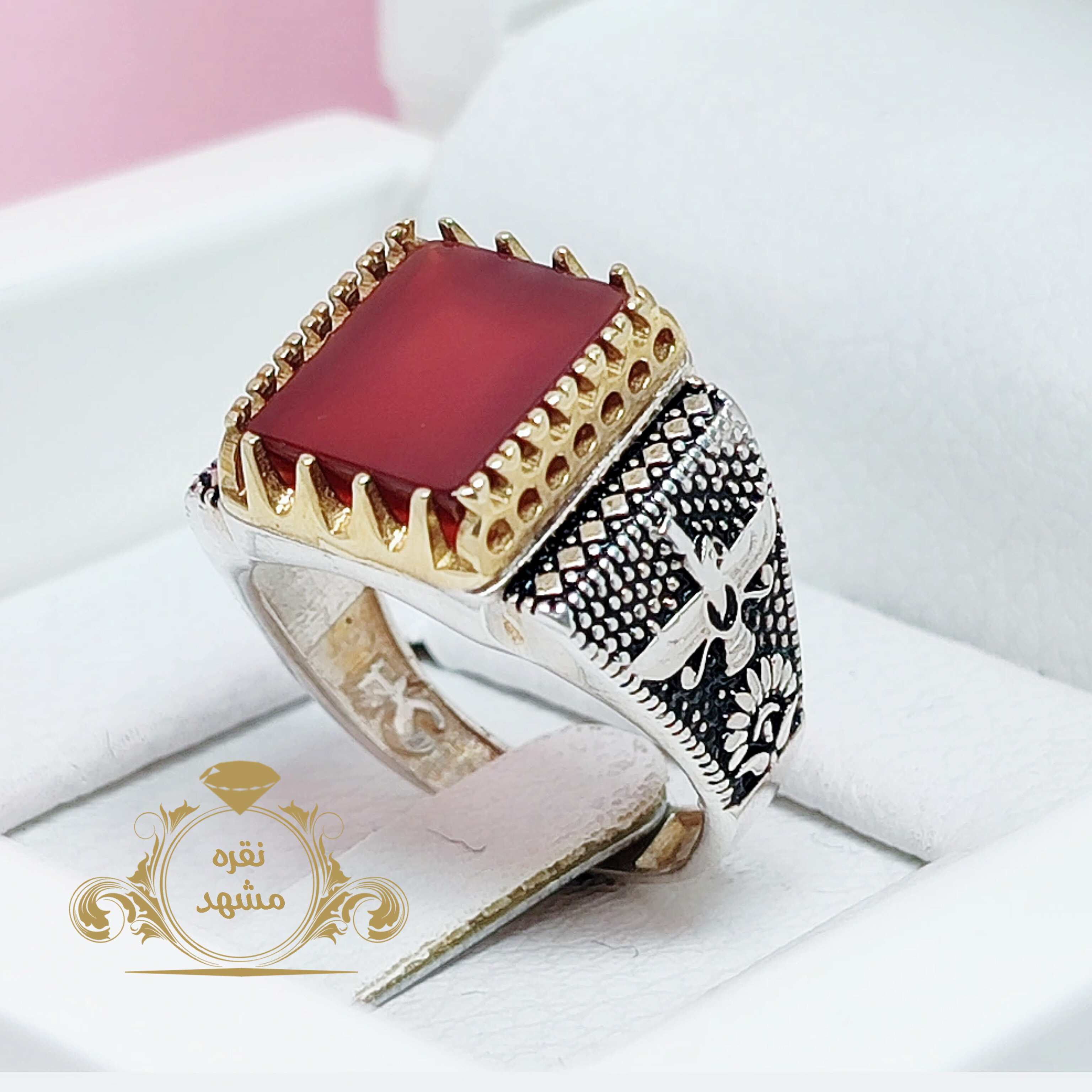 انگشتر فروهر خاص مردانه عقیق سرخ معدنی