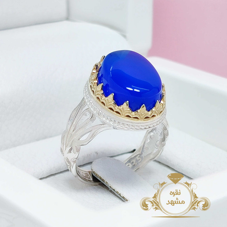 انگشتر عقیق آبی خراسانی رکاب خیلی زیبا