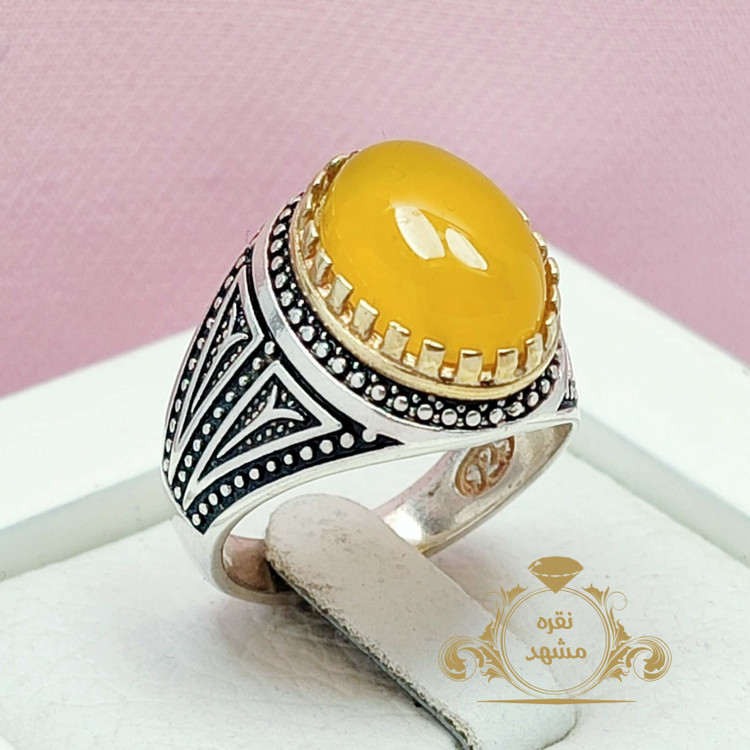 انگشتر عقیق زرد دامله مردانه شیک و زیبا