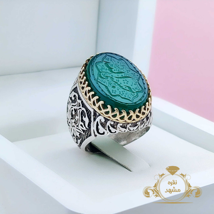انگشتر عقیق سبز حسبی الله اصلی مردانه