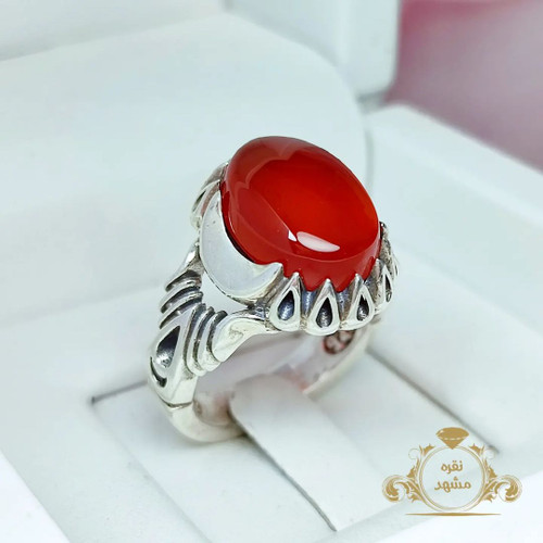 انگشتر مردانه عقیق سرخ خوشرنگ با رکاب نقره