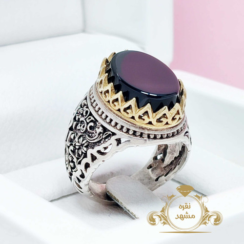 انگشتر مردانه عقیق سیاه اصلی با رکاب نقره