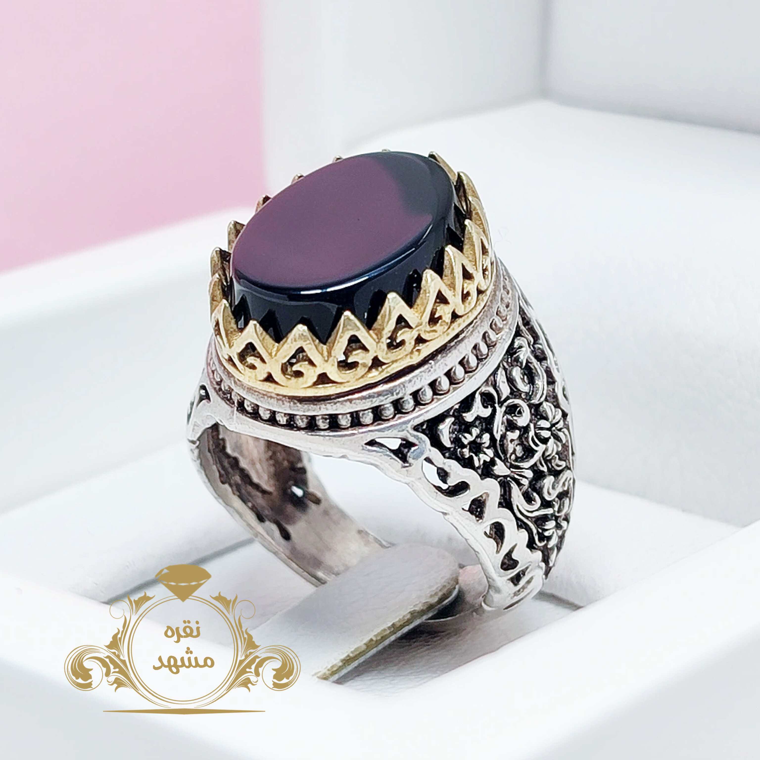 انگشتر مردانه عقیق سیاه با رکاب نقره جوندار