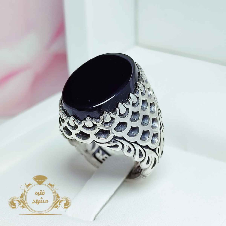 انگشتر عقیق مشکی پولکی رکاب پر فروش