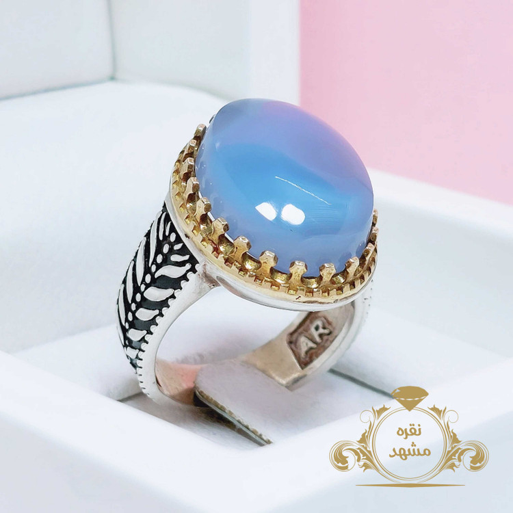 انگشتر عقیق کبود یمنی معدنی عالی