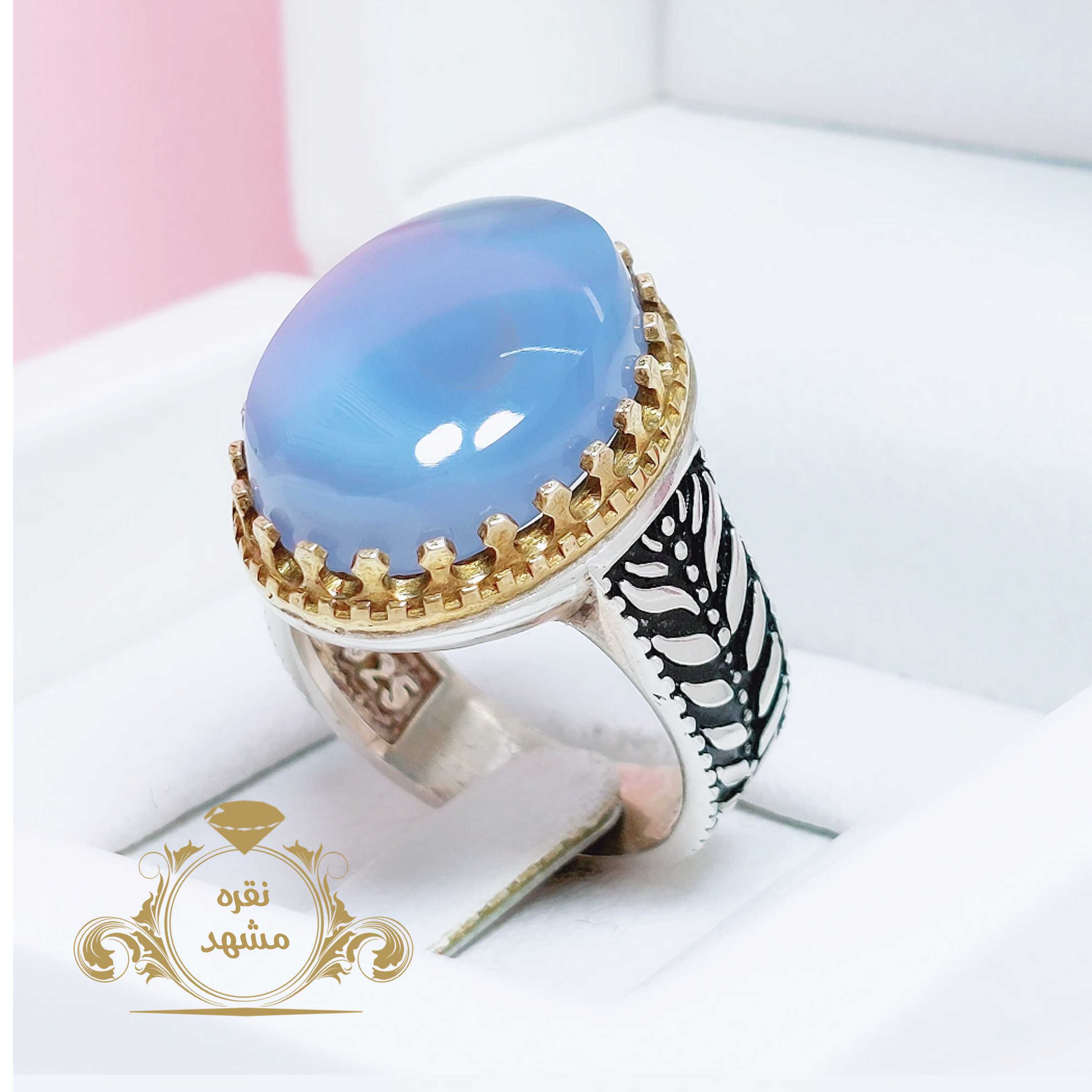 انگشتر عقیق کبود یمنی اصلی و معدنی عالی