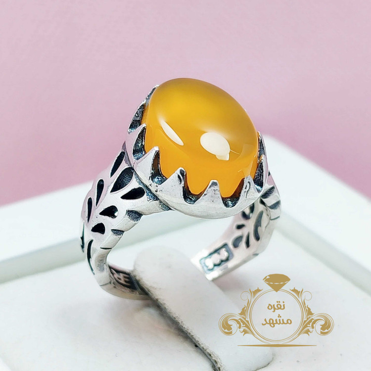 انگشتر ظریف عقیق زرد مردانه شیک و زیبا
