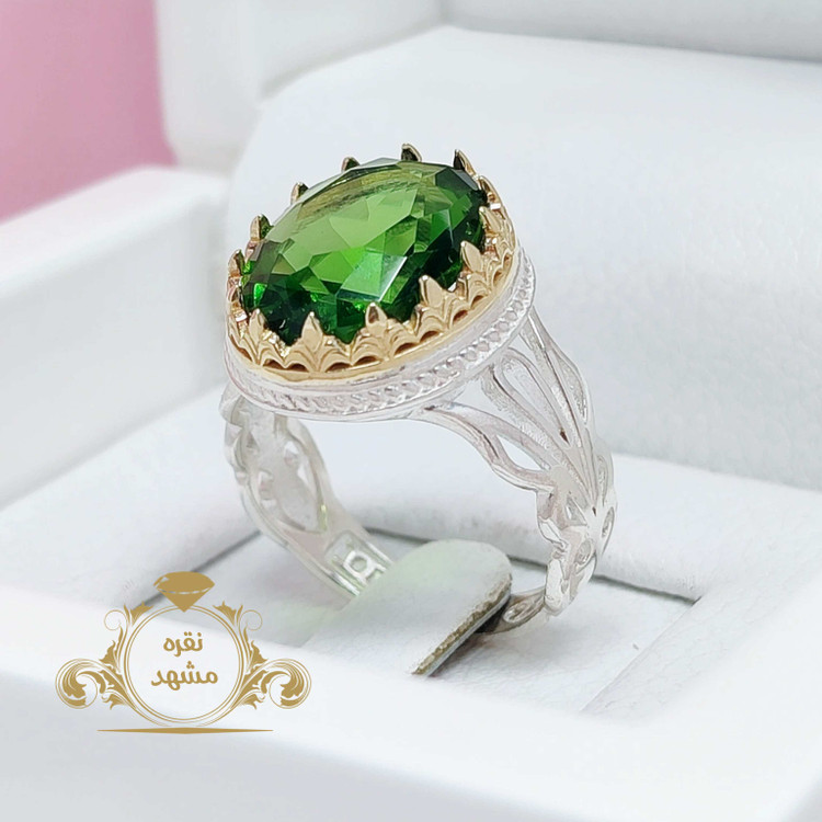 انگشتر نقره مردانه زبرجد سنتاتیک خوشرنگ