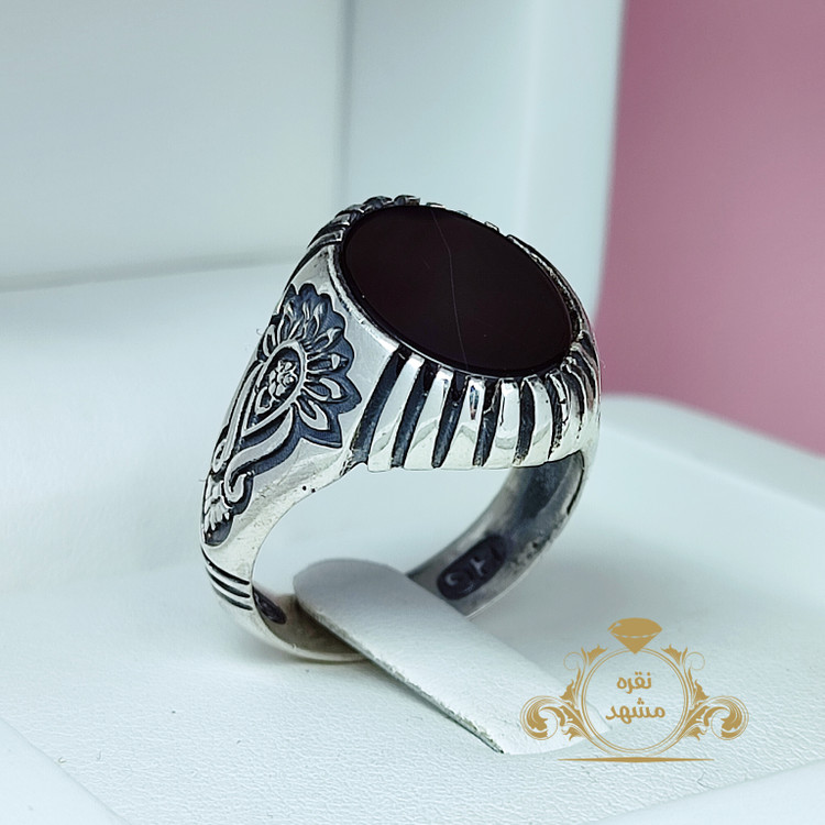 انگشتر سیاه نقره اصلی رکاب مردانه طرح گل