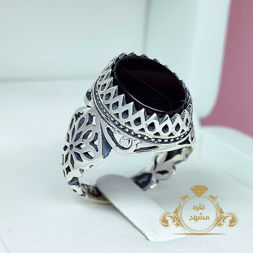 رکاب نقره عقیق سیاه مات انگشتر خاص