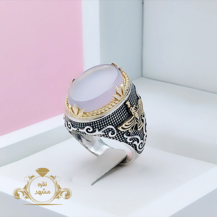 انگشتر مدل فروهر نقره مردانه عقیق سوسنی اصلی کپی