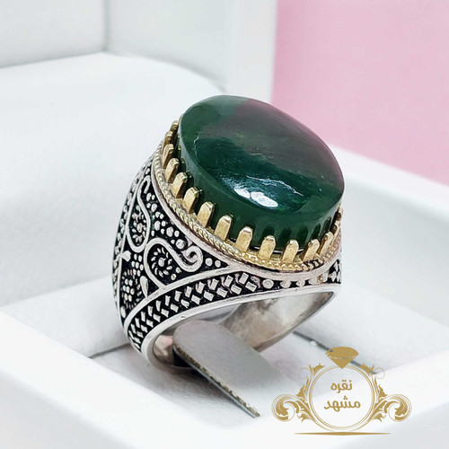 انگشتر نقره زیبای مردانه یشم یمن تراش اصل