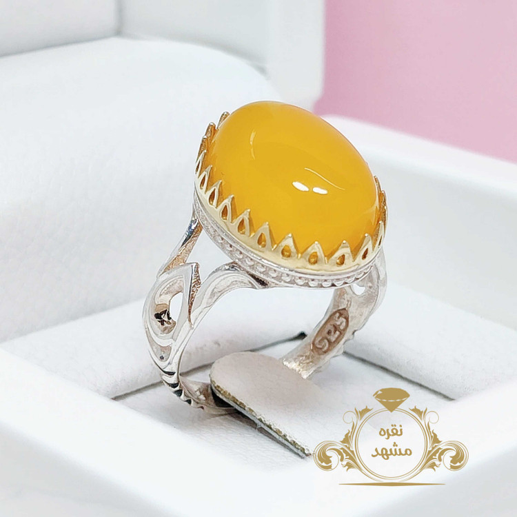 انگشتر عقیق زرد مردانه شیک مدل اشکی