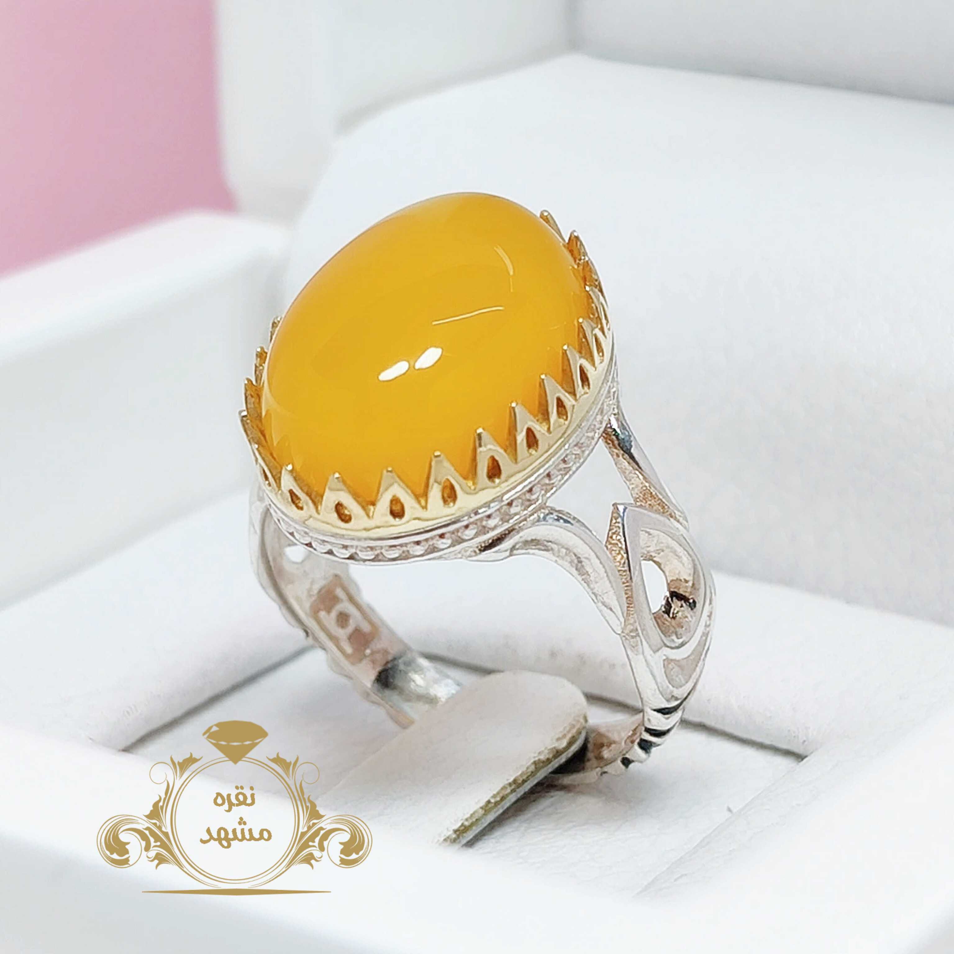 انگشتر نقره عقیق زرد مردانه شیک و زیبای اشکی