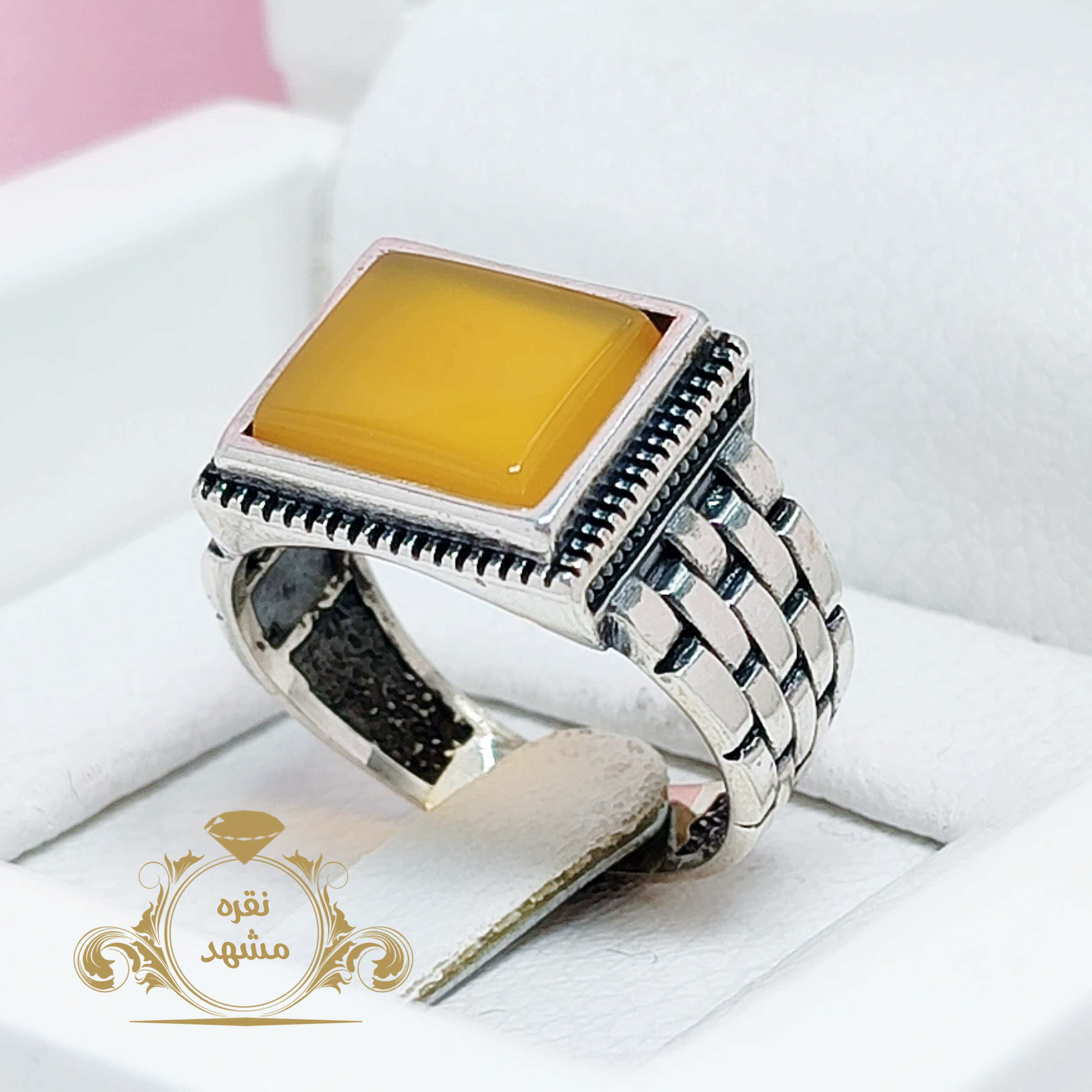 انگشتر عقیق زرد مردانه مدل رولکس