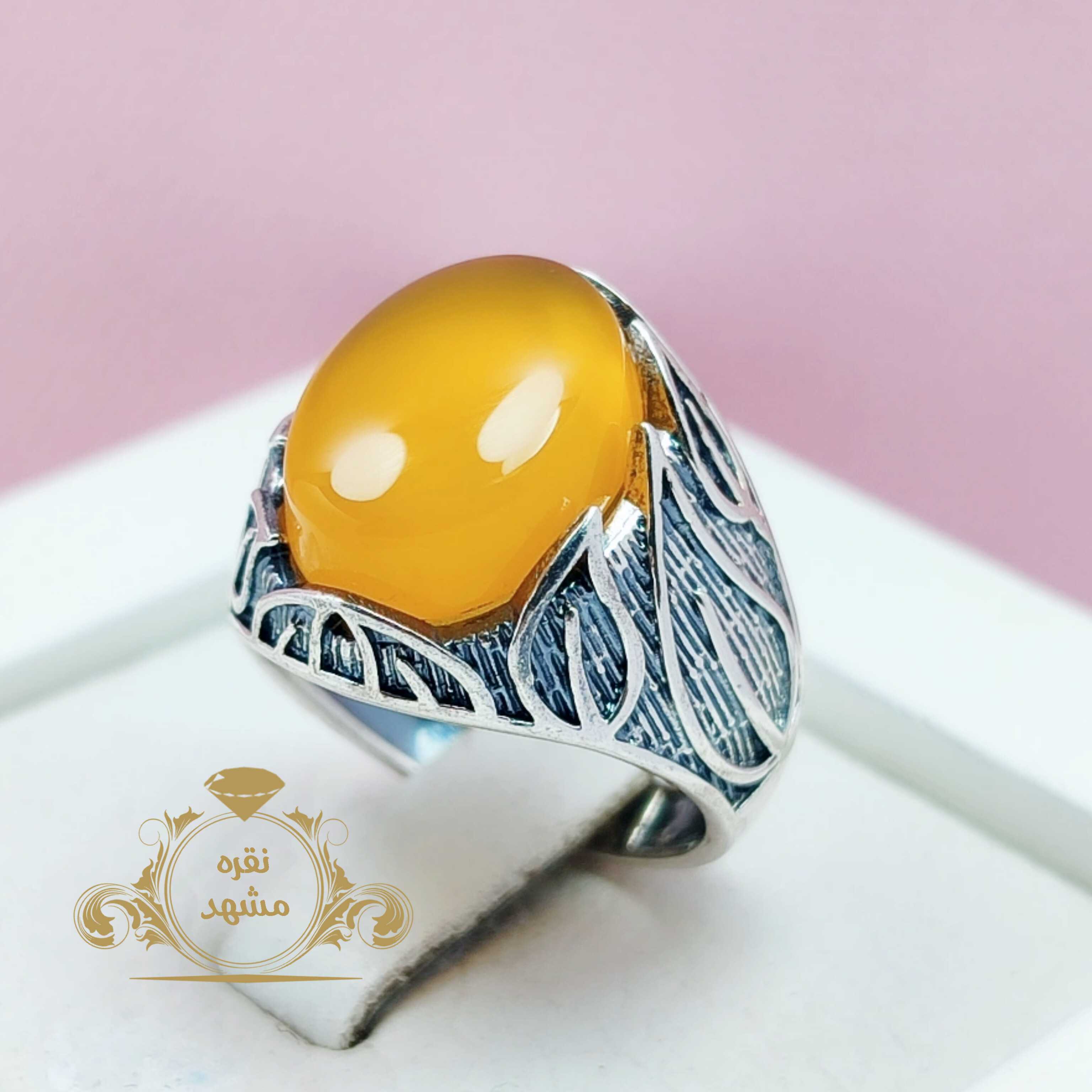 انگشتر عقیق زرد مردانه نقره اصلی مدل برگ