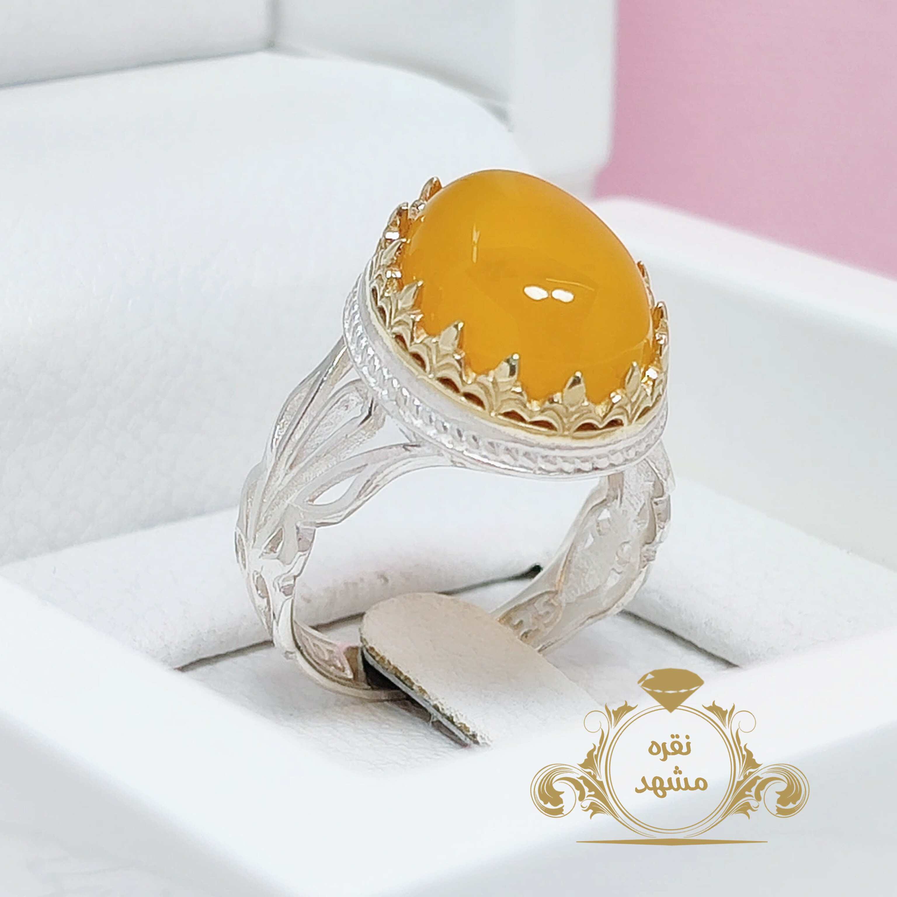 انگشتر اسپرت مردانه عقیق زرد اصل نقره 925