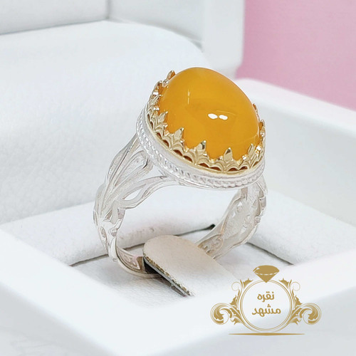 انگشتر اسپرت مردانه عقیق زرد اصل نقره 925