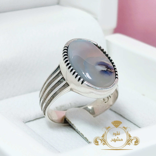 عقیق سفید شجری اصل انگشتر نقره منحصر به فرد بدون تکرار